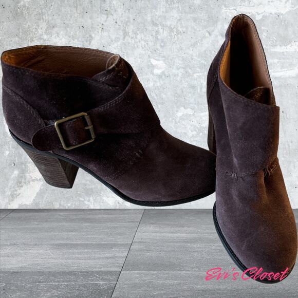 Lucky Brand Women's Ankle Boot Size 10 Slip On Brown Suede Round Toe Booties - Picture 5 of 14